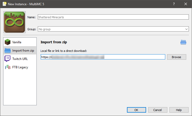 MultiMC Add Instance screen
